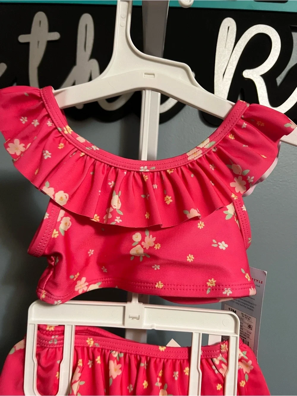 Cat & Jack Pink Floral Ruffle Two-Piece Swim Set NWT